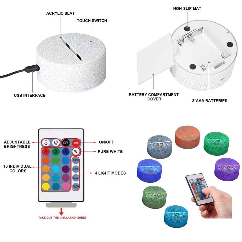 HPBN8 Ltd مصباح 3D ليلي إبداعي فني من HPBN8 Ltd يعمل بالطاقة USB مع مفتاح لمسة وتحكم عن بُعد LED لتزيين الديكور البصري 3D مع تغيير الألوان 7/16 لتزيين غرفة عيد الميلاد - Image 3